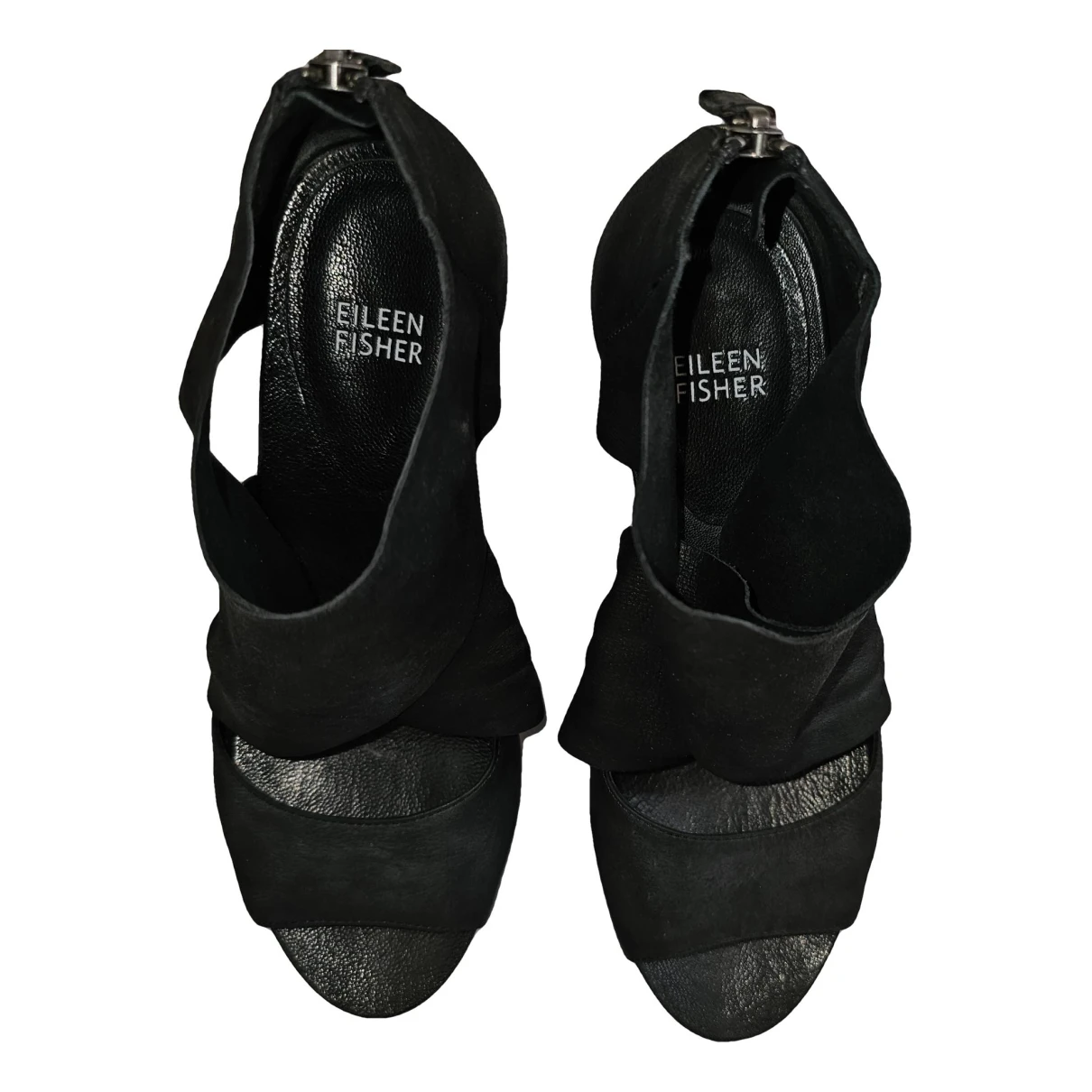 Pre-owned Eileen Fisher Leather Sandal In Black