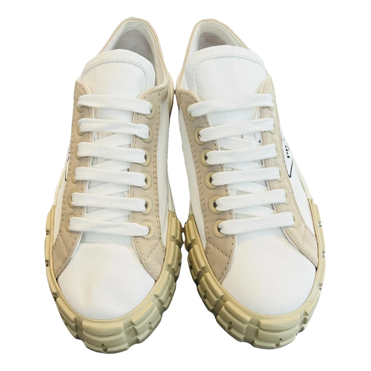 Pre-owned Prada Double Wheel Cloth Trainers In White
