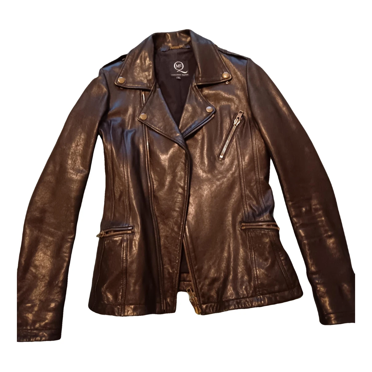 Pre-owned Alexander Mcqueen Leather Biker Jacket In Black