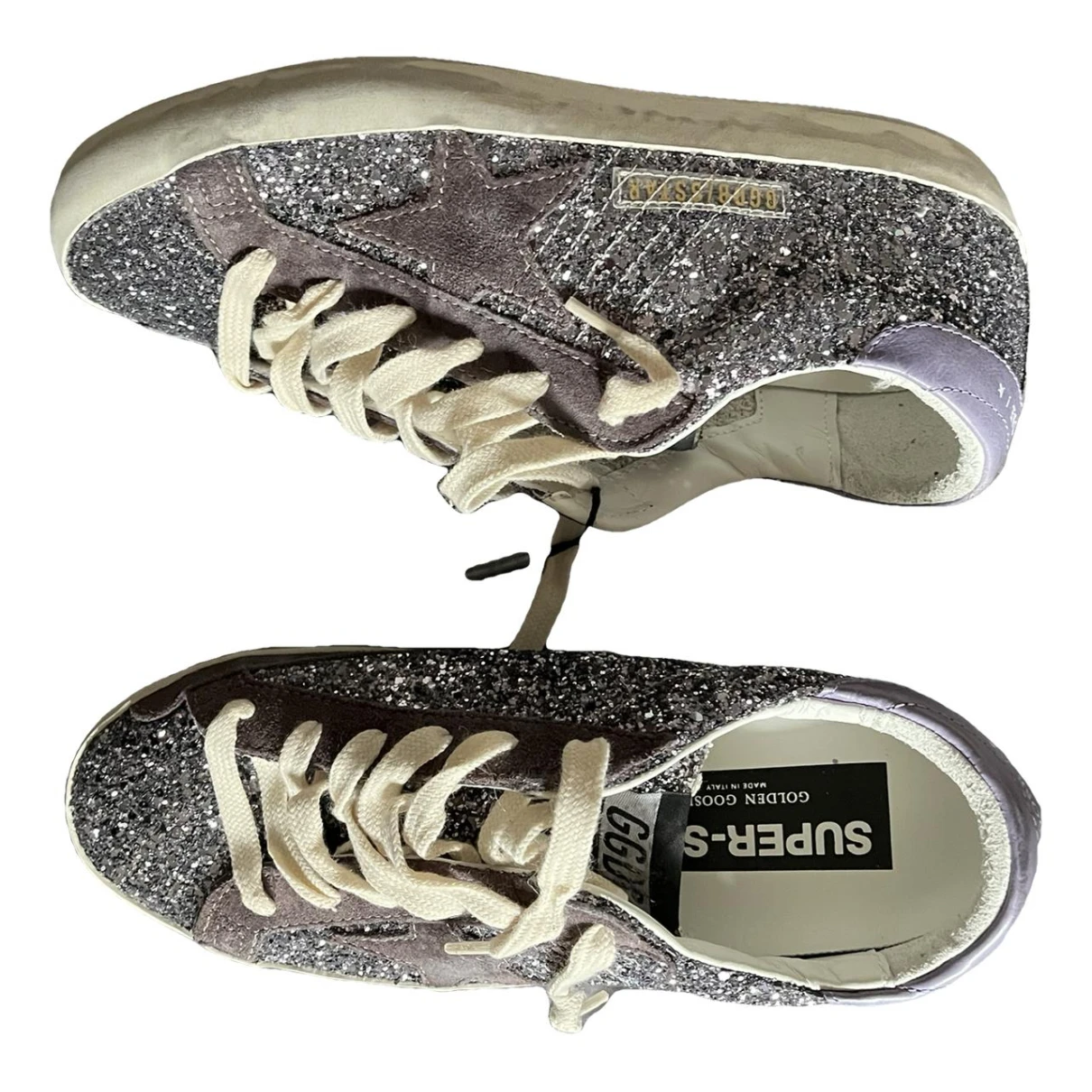 Pre-owned Golden Goose Superstar Glitter Trainers In Purple