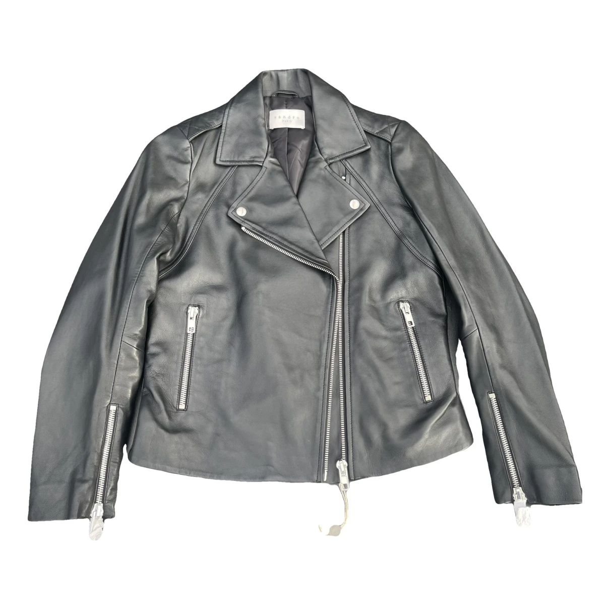 Pre-owned Sandro Spring Summer 2021 Leather Biker Jacket In Black