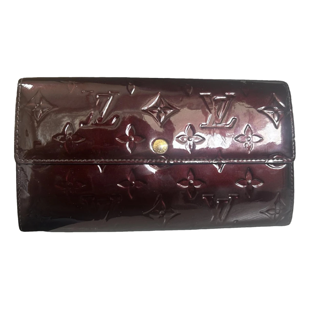 Pre-owned Louis Vuitton Sarah Patent Leather Wallet In Burgundy