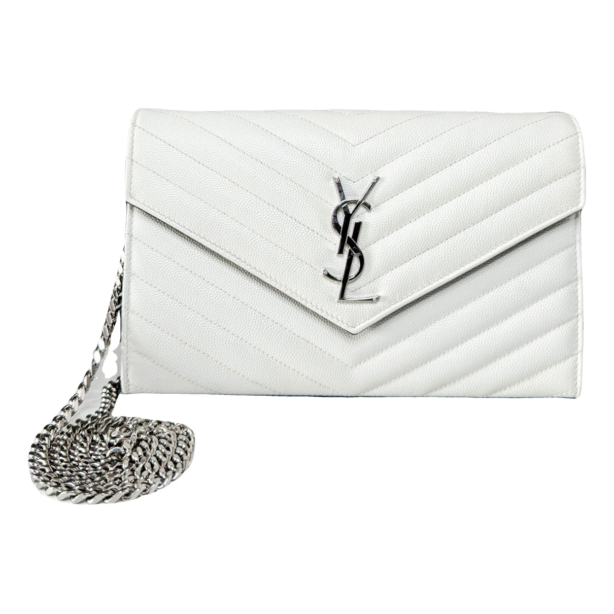 Pre-owned Saint Laurent Portefeuille Enveloppe Leather Crossbody Bag In White