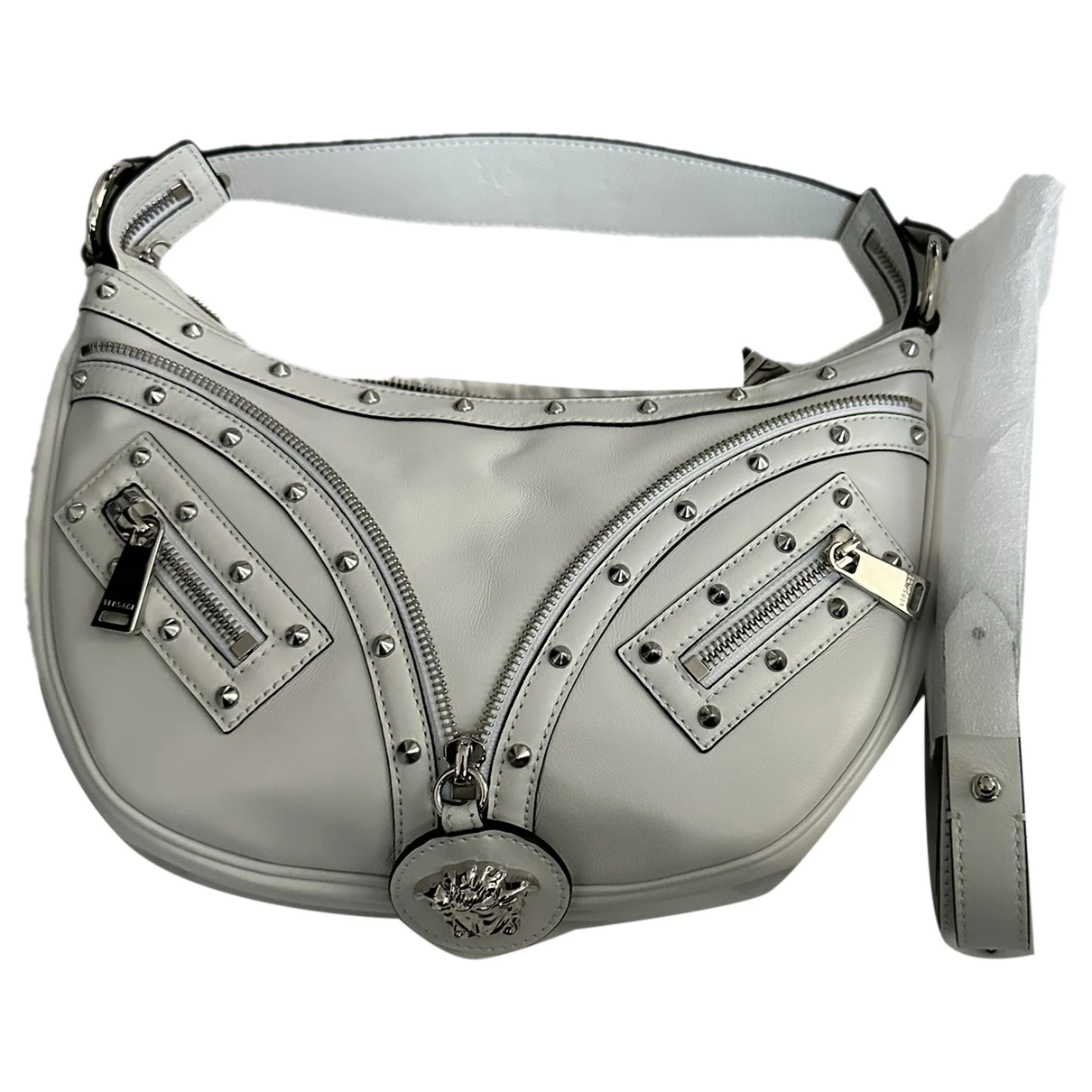 Pre-owned Versace La Medusa Leather Handbag In White