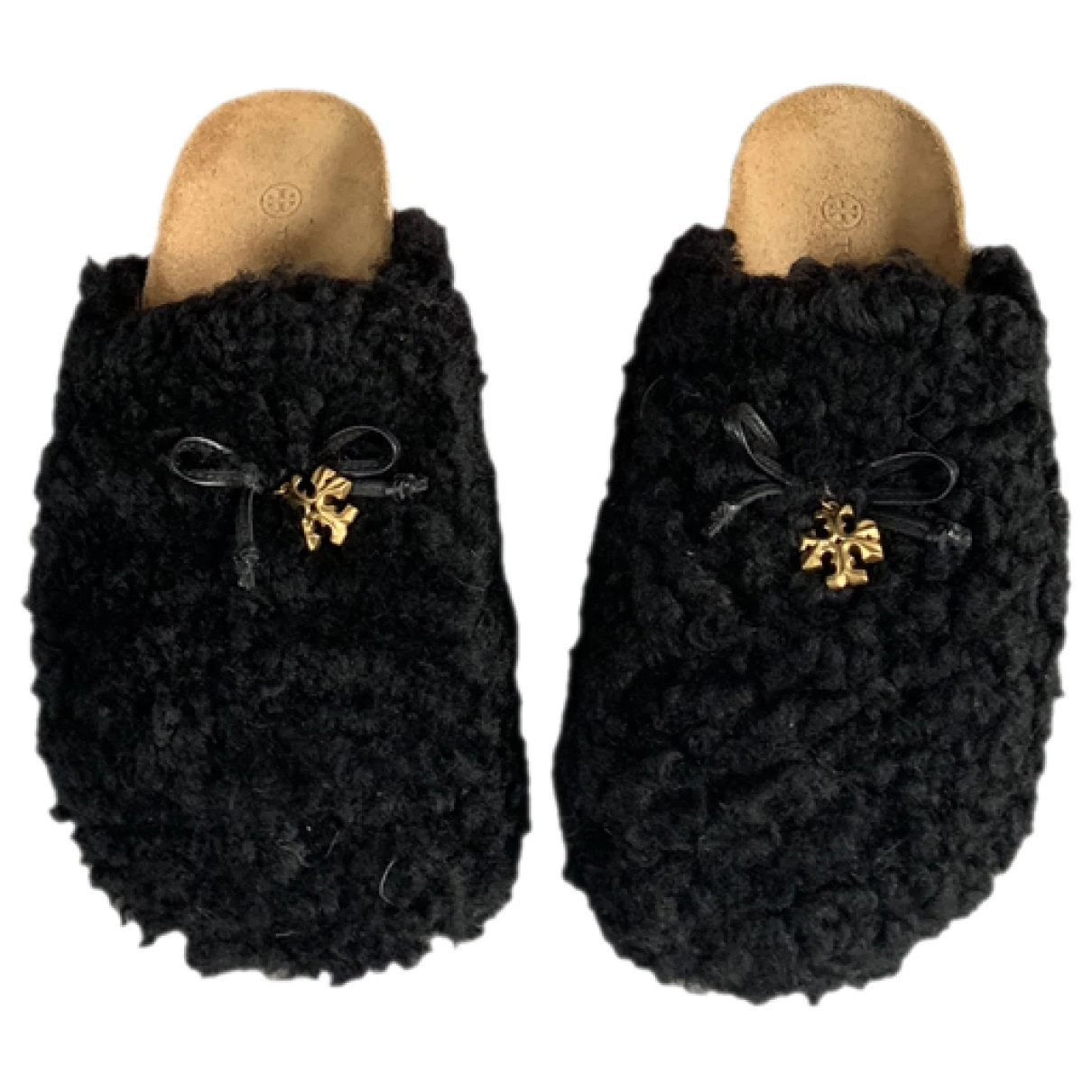 Pre-owned Tory Burch Shearling Mules & Clogs In Black