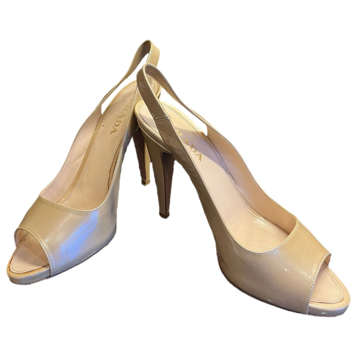 Pre-owned Prada Patent Leather Sandal In Beige