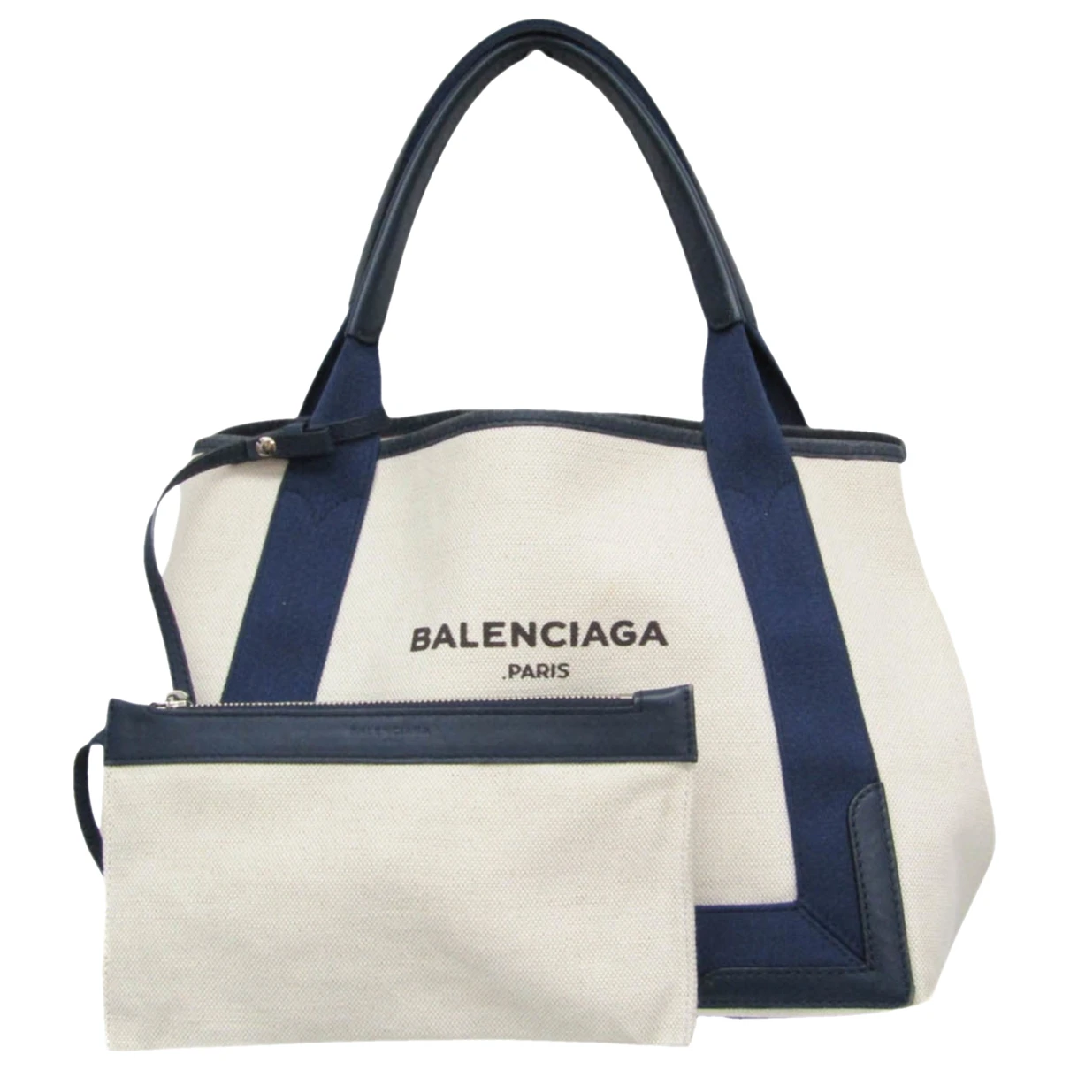 Pre-owned Balenciaga Navy Cabas Cloth Handbag In White