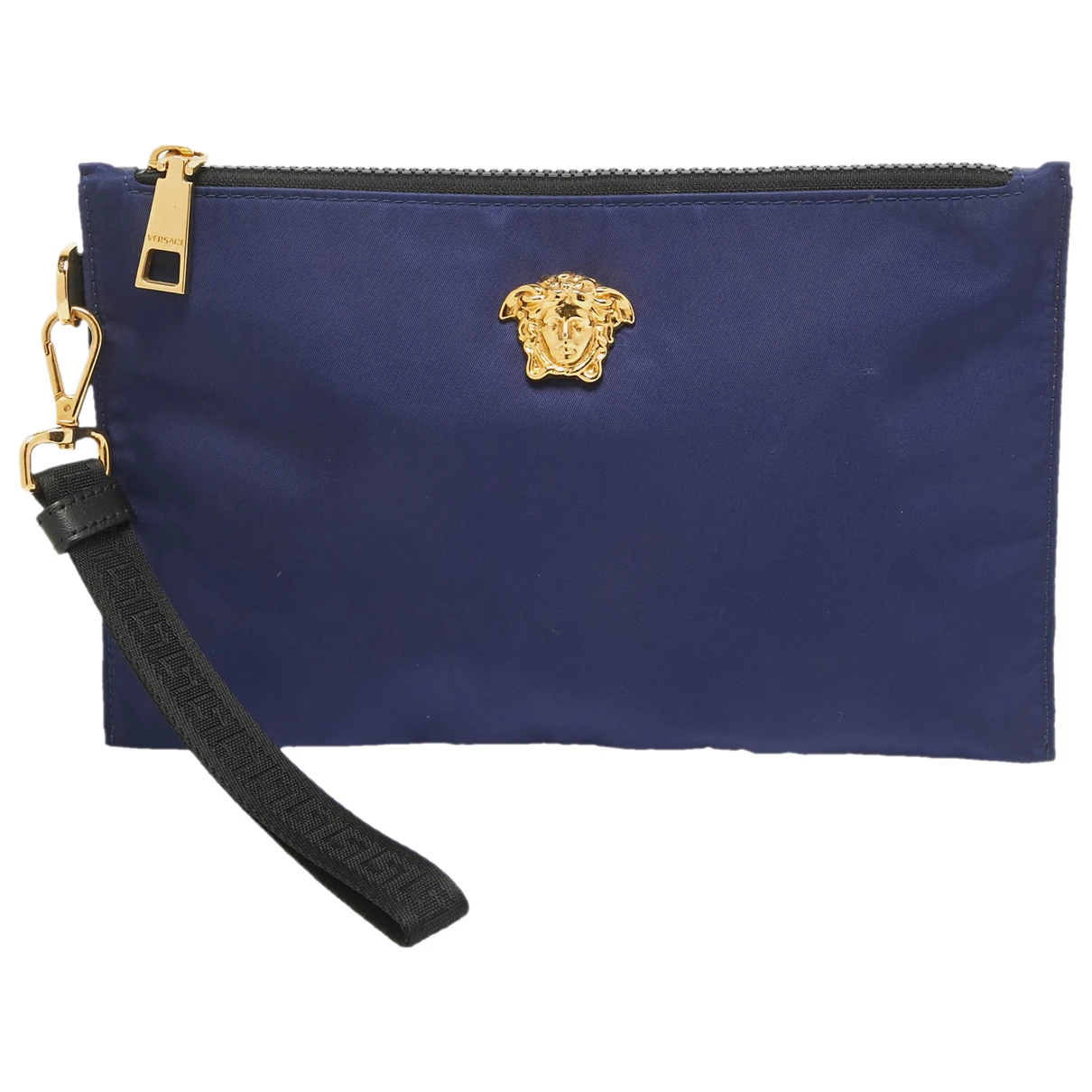Pre-owned Versace Cloth Clutch Bag In Blue