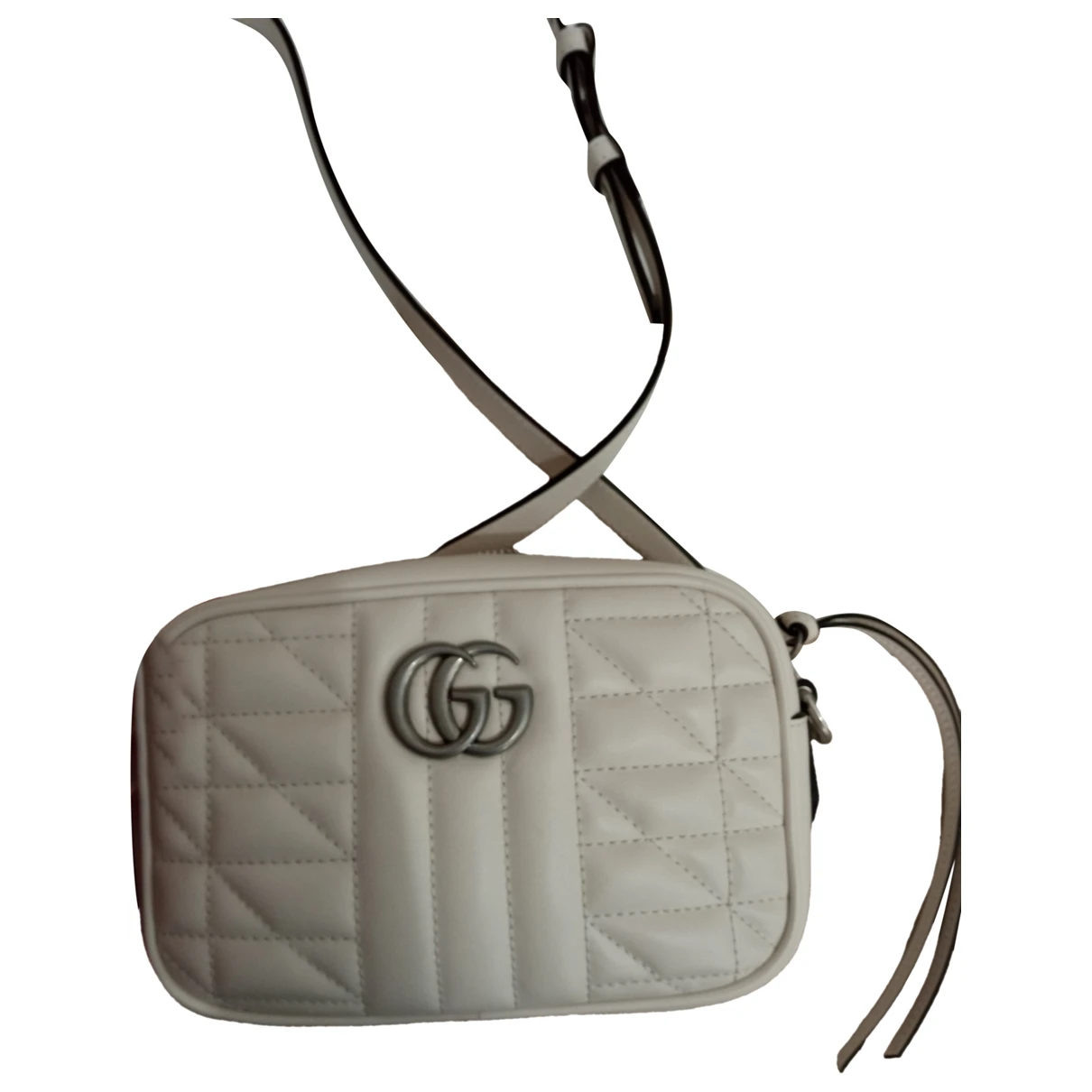 Pre-owned Gucci Gg Marmont Leather Crossbody Bag In White