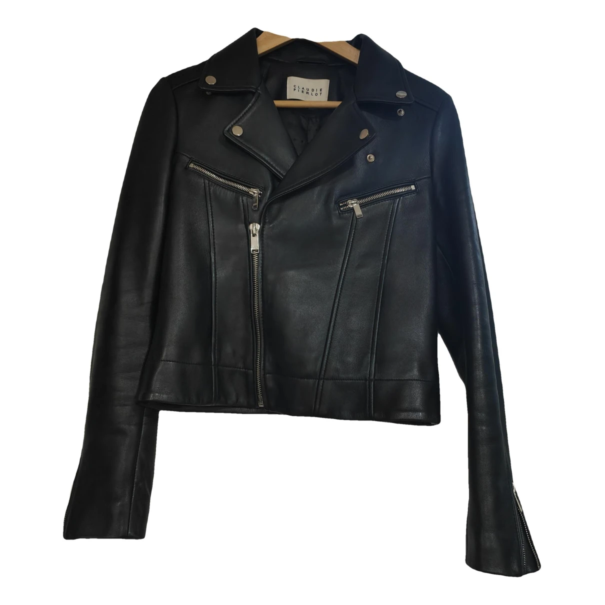Pre-owned Claudie Pierlot Leather Biker Jacket In Black