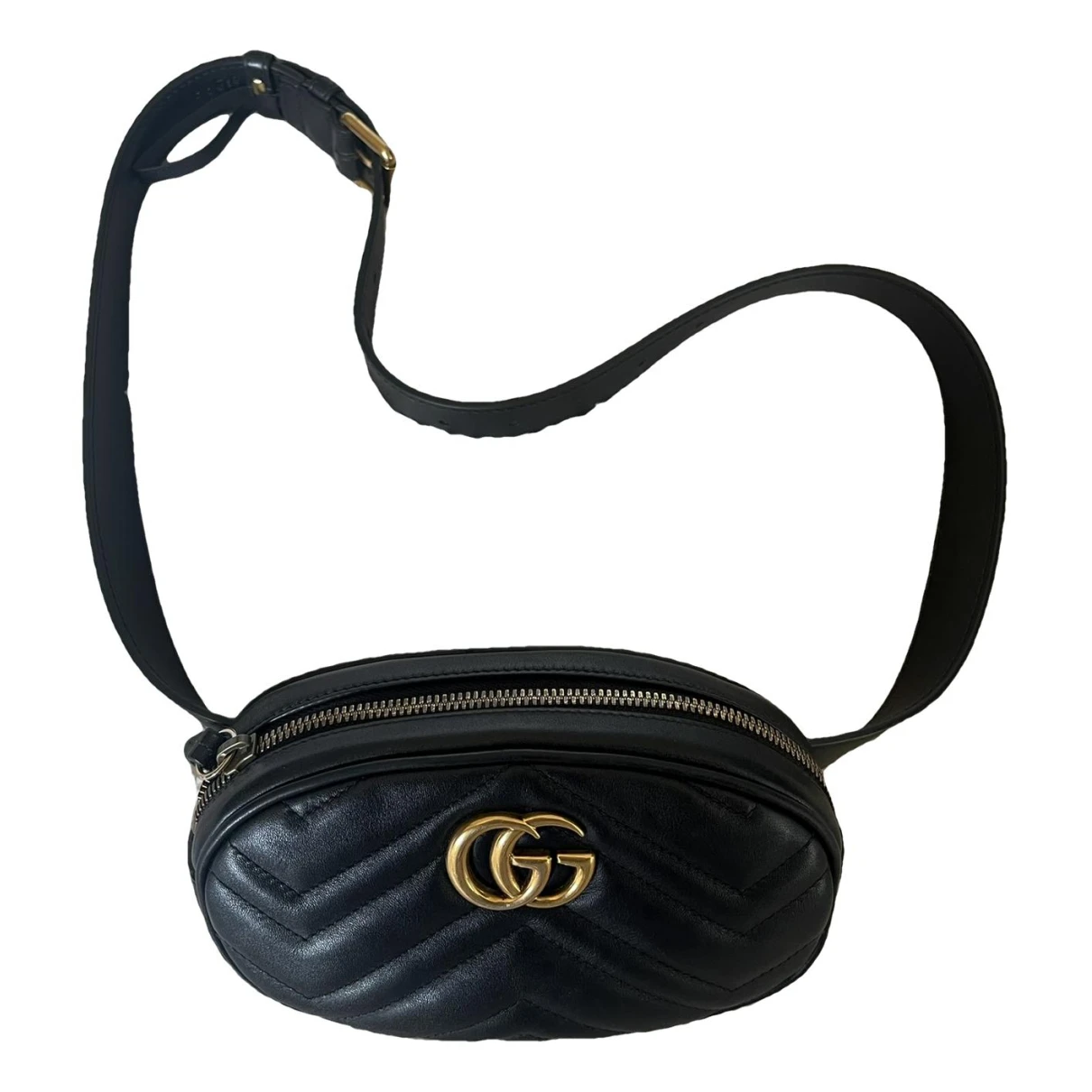 Pre-owned Gucci Marmont Leather Clutch Bag In Black