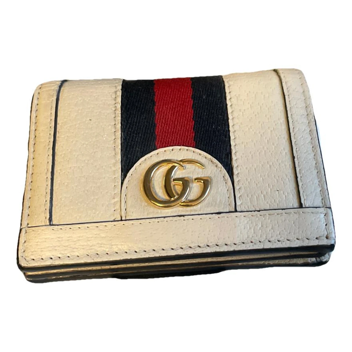 Pre-owned Gucci Ophidia Leather Card Wallet In White