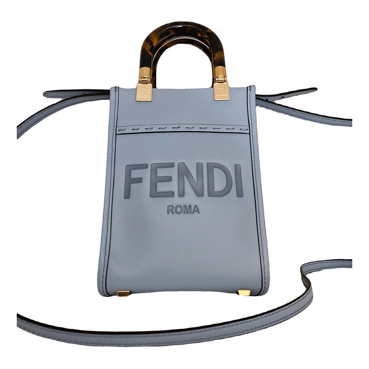 Pre-owned Fendi Sunshine Leather Tote In Blue