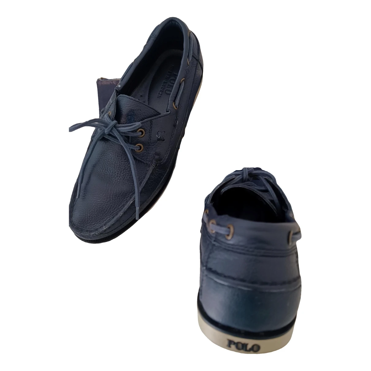 Pre-owned Polo Ralph Lauren Vegan Leather Flats In Blue