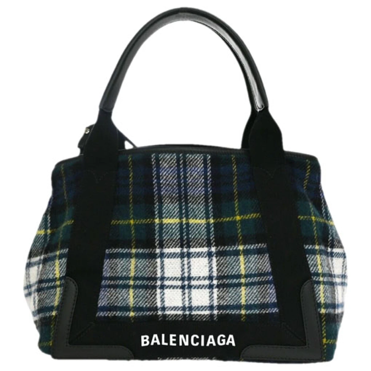 Pre-owned Balenciaga Navy Cabas Wool Tote In Green