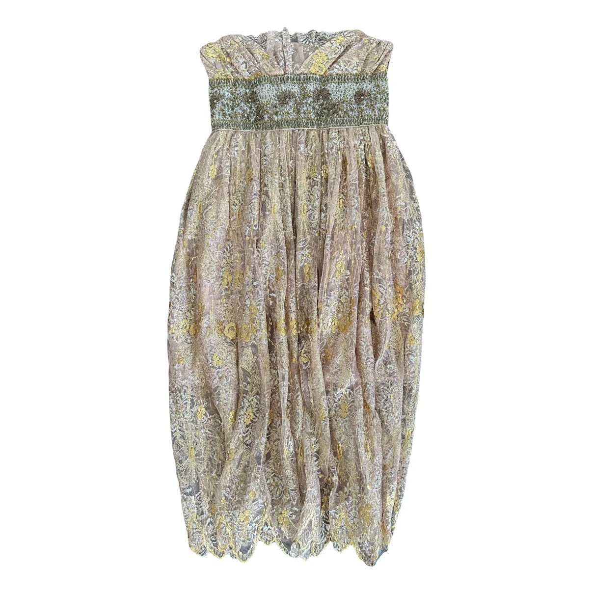 Pre-owned Dolce & Gabbana Lace Maxi Dress In Gold