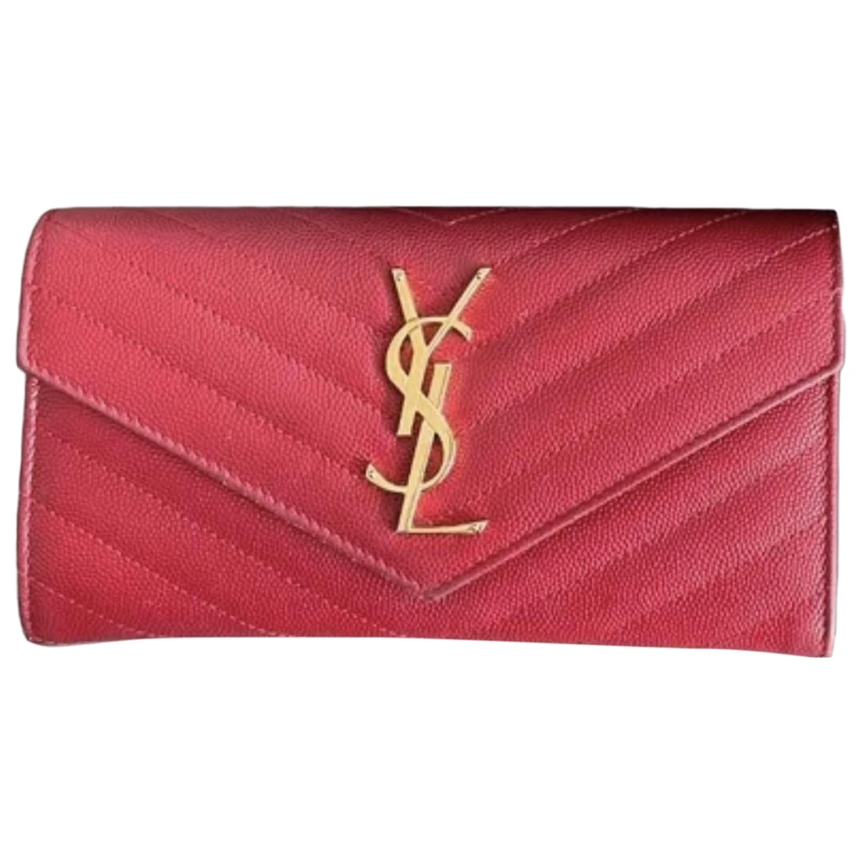 Pre-owned Saint Laurent Monogramme Leather Wallet In Red