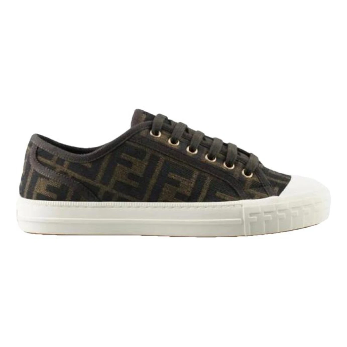 Pre-owned Fendi Domino Leather Trainers In Brown