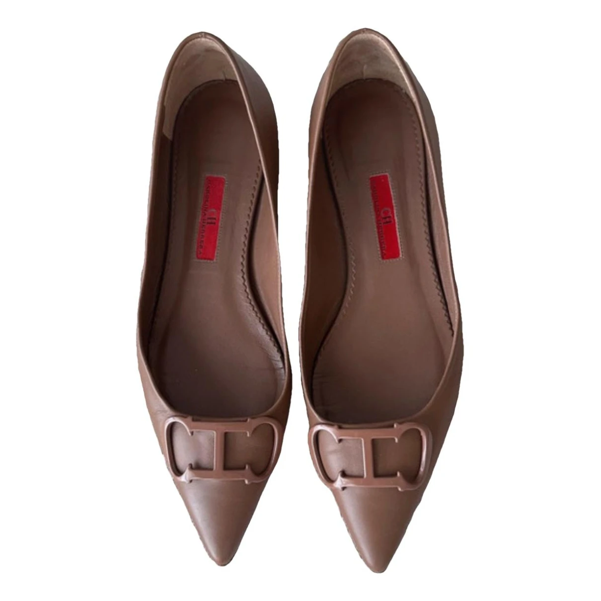 Pre-owned Carolina Herrera Leather Ballet Flats In Brown