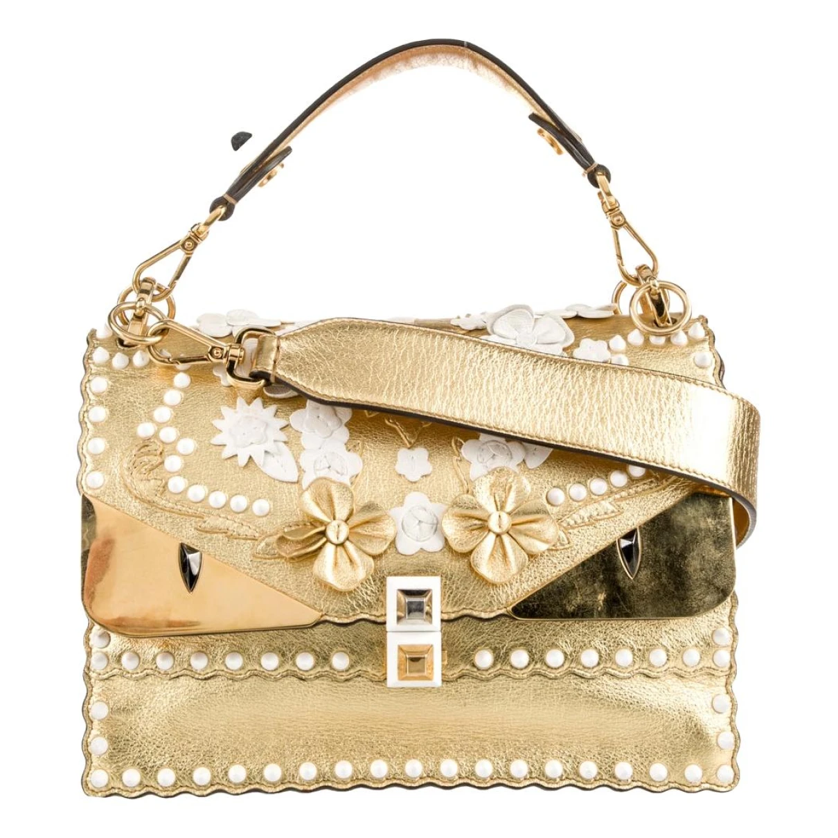 Pre-owned Fendi Kan I Leather Handbag In Gold