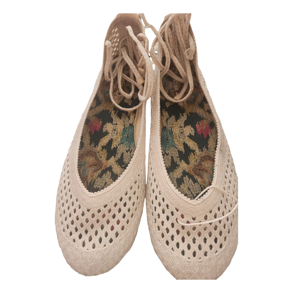 Pre-owned Dior Poème Cloth Ballet Flats In Beige