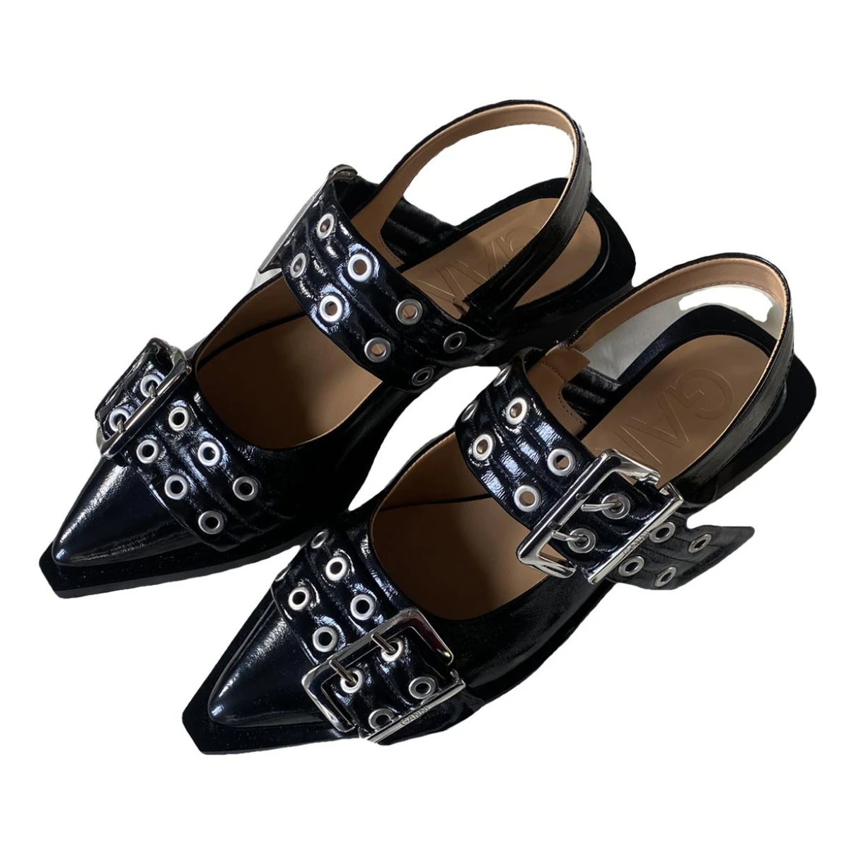 Pre-owned Ganni Leather Ballet Flats In Black