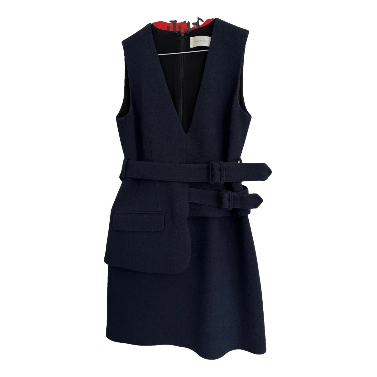 Pre-owned Victoria Victoria Beckham Wool Mini Dress In Navy