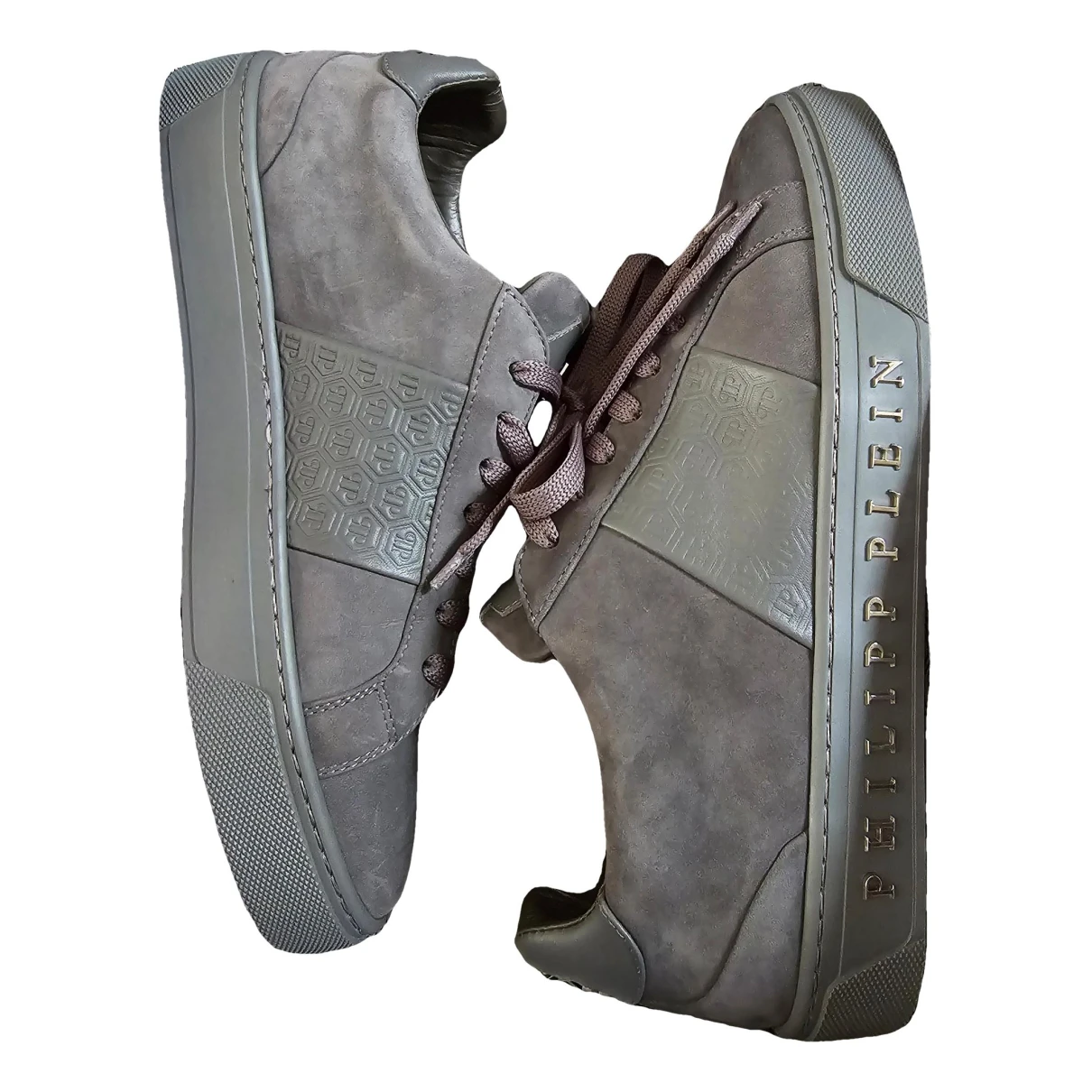 Pre-owned Philipp Plein Leather Trainers In Grey