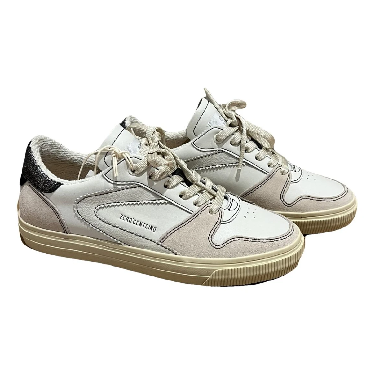 Pre-owned Zero Cent Cinq Leather Trainers In White