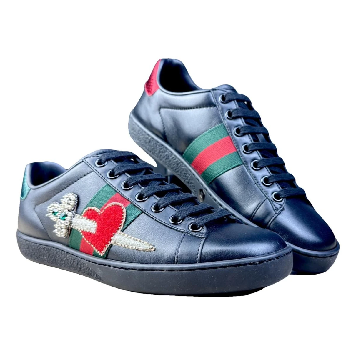 Pre-owned Gucci Ace Leather Trainers In Black