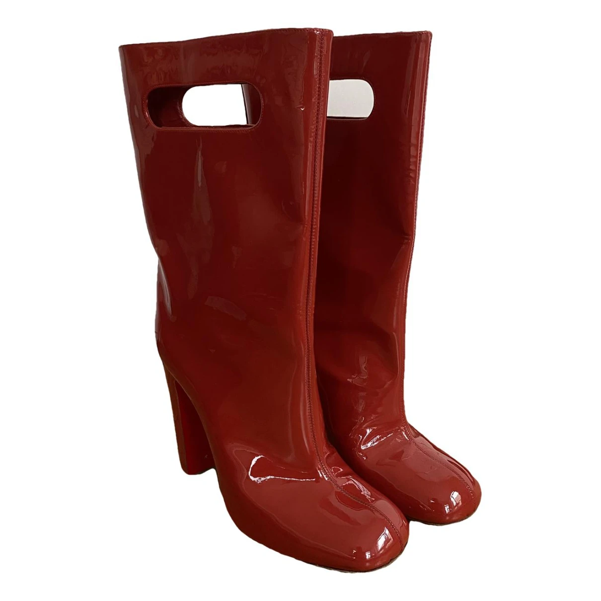 Pre-owned Christian Louboutin Patent Leather Boots In Red