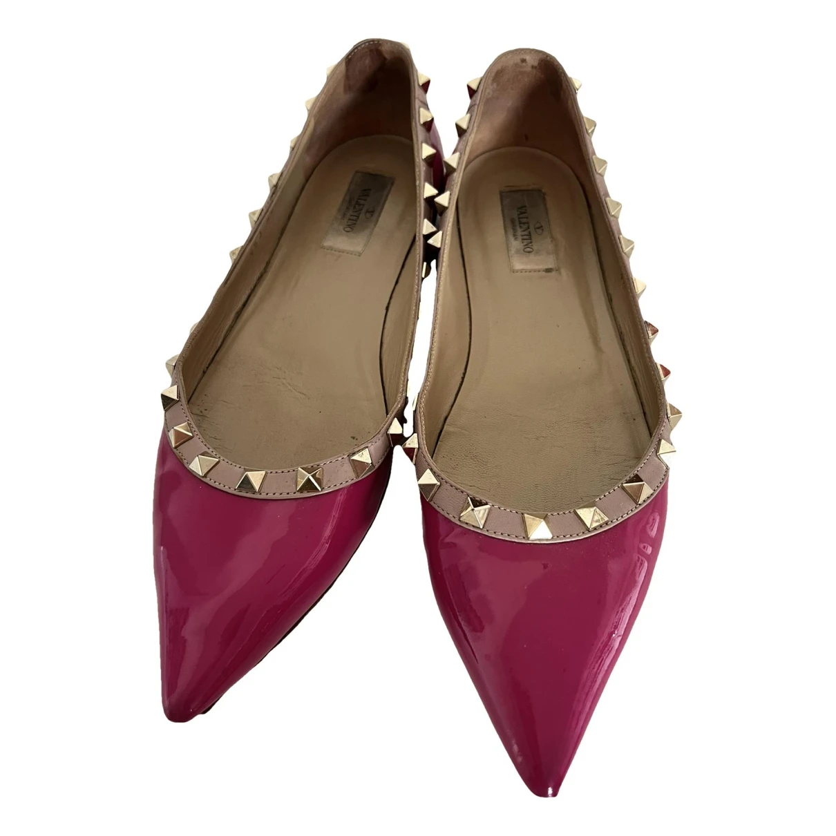 Pre-owned Valentino Garavani Rockstud Patent Leather Ballet Flats In Pink