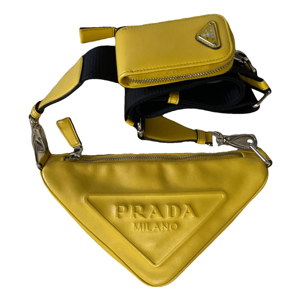 Pre-owned Prada Triangle Leather Clutch Bag In Yellow