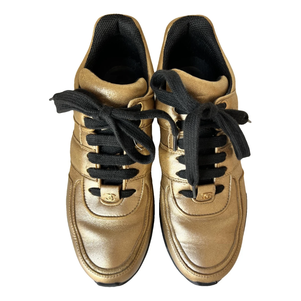 Pre-owned Chanel Leather Trainers In Gold
