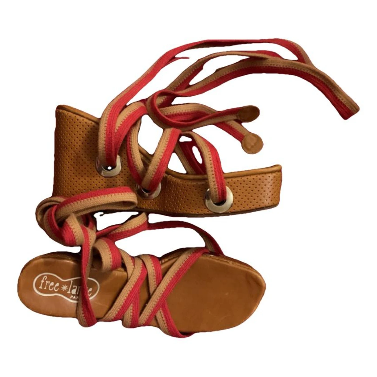 Pre-owned Free Lance Leather Sandals In Camel