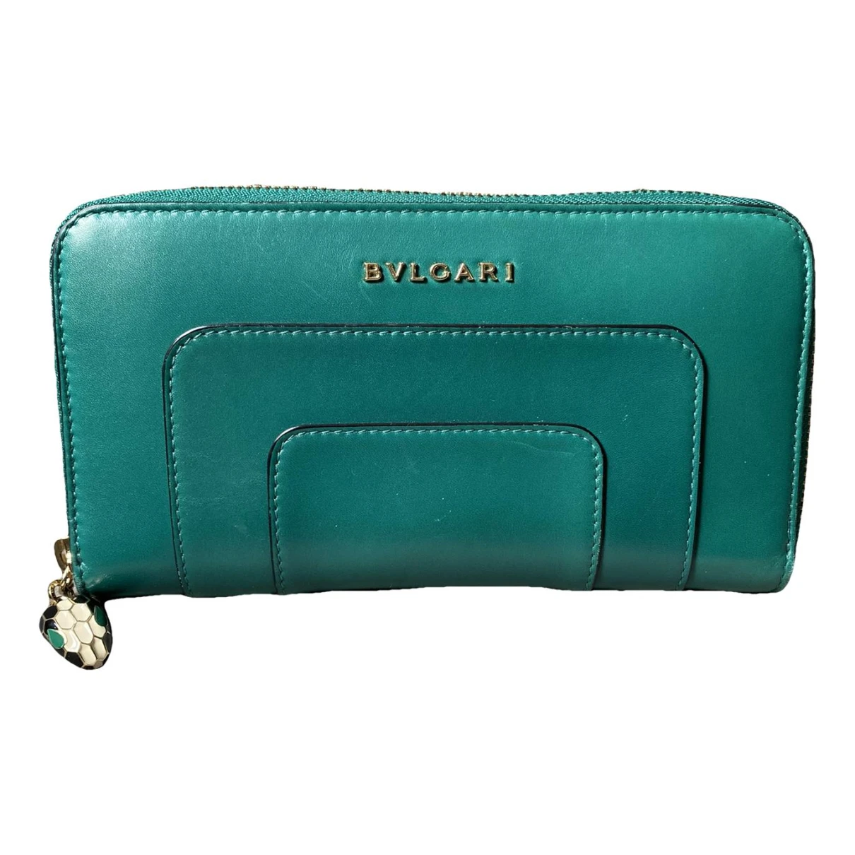 Pre-owned Bvlgari Serpenti Leather Wallet In Green