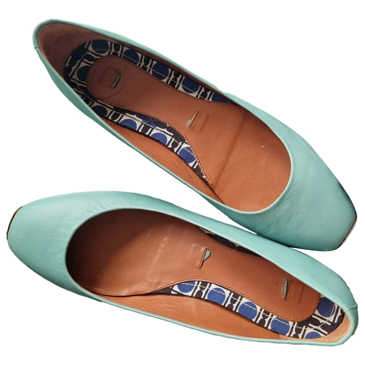 Pre-owned Max & Co Leather Ballet Flats In Turquoise