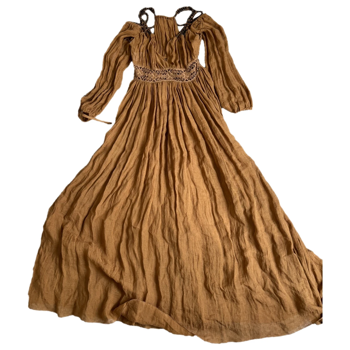 Pre-owned Alberta Ferretti Linen Maxi Dress In Brown