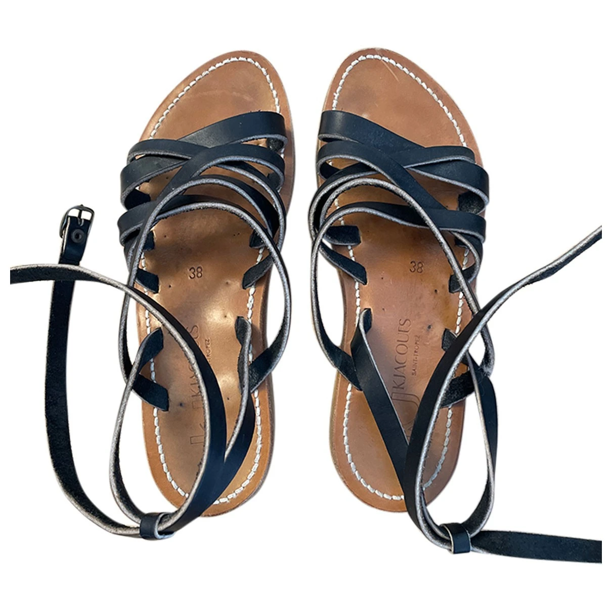 Pre-owned Kjacques Leather Sandal In Black