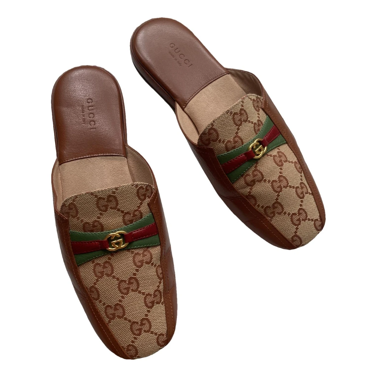Pre-owned Gucci Leather Mules In Camel