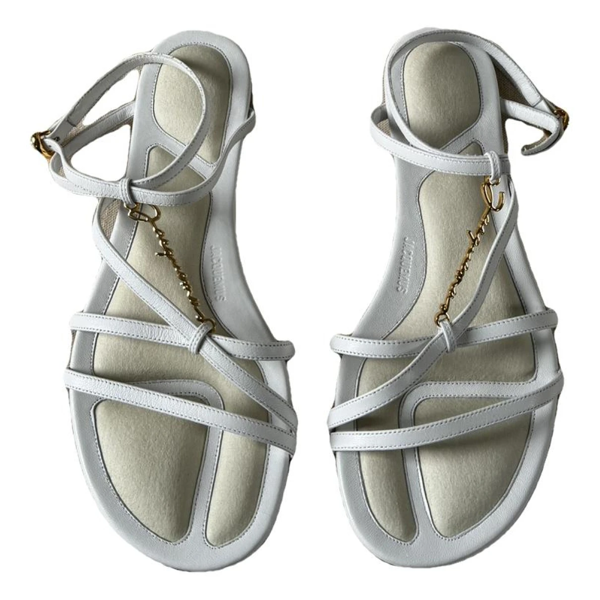 Pre-owned Jacquemus Pralu Leather Sandal In White
