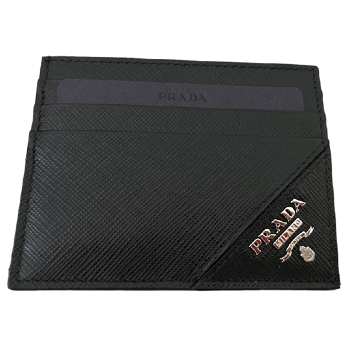Pre-owned Prada Leather Card Wallet In Black