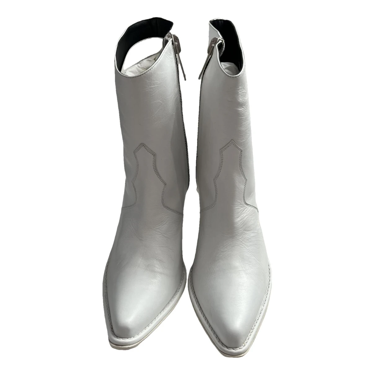 Pre-owned Ben Taverniti Unravel Project Leather Cowboy Boots In White