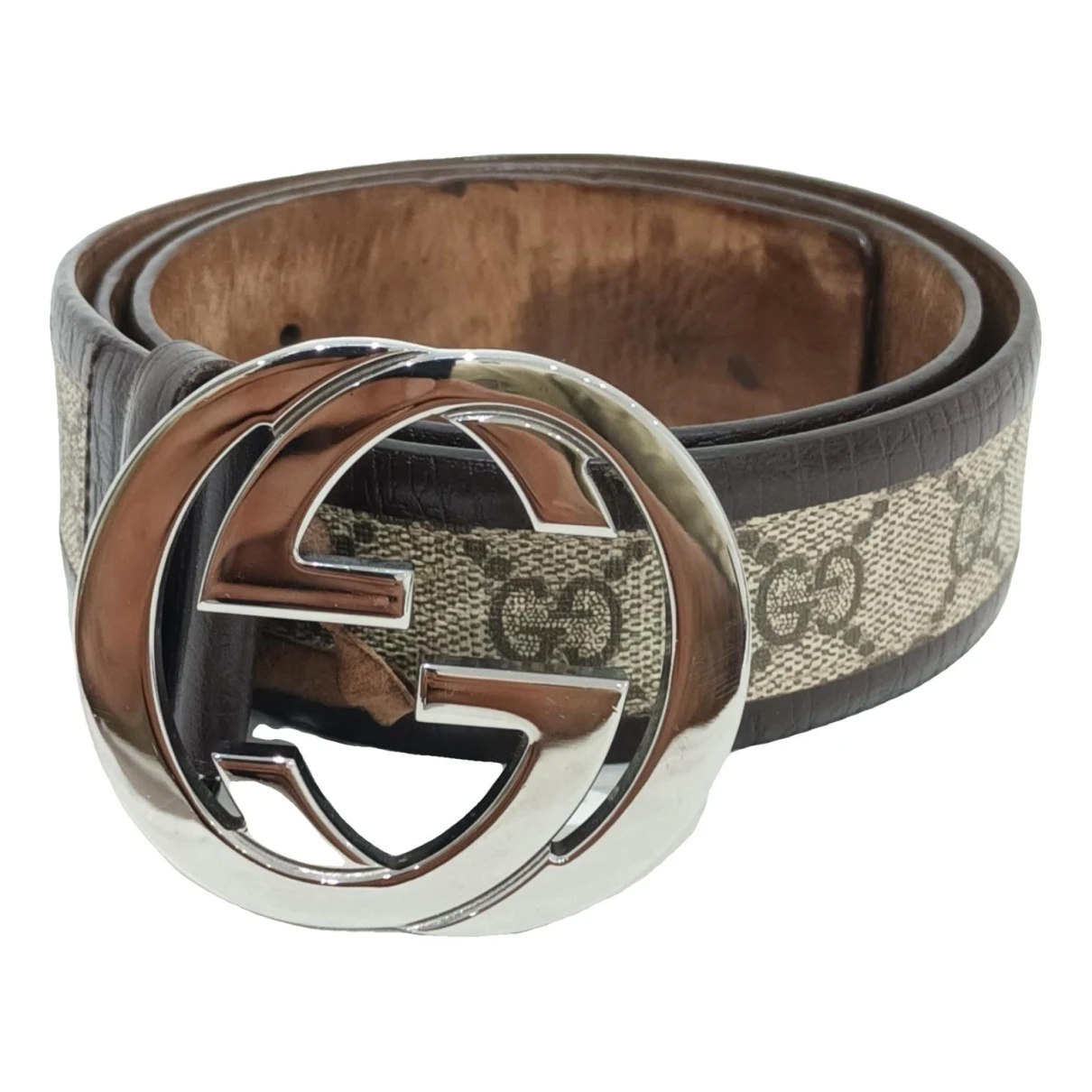 Pre-owned Gucci Interlocking Buckle Leather Belt In Brown
