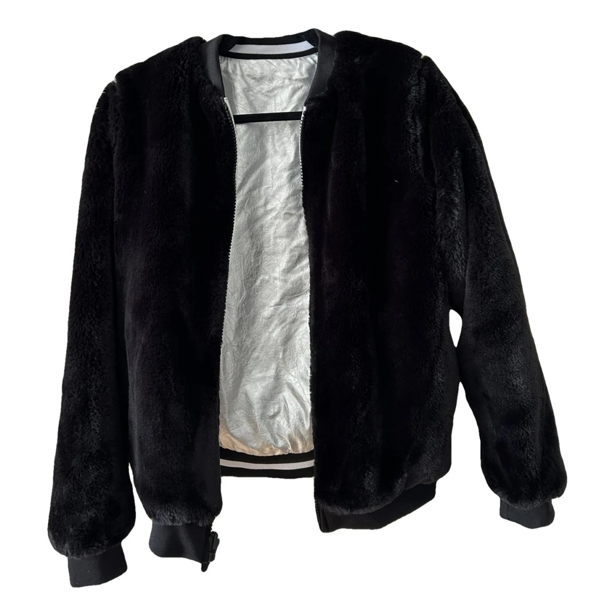 Pre-owned Dkny Faux Fur Jacket In Black