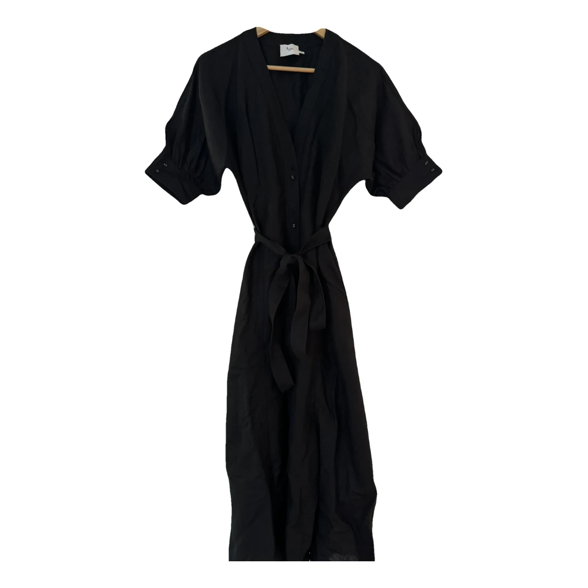 Pre-owned Aje Linen Mid-length Dress In Black