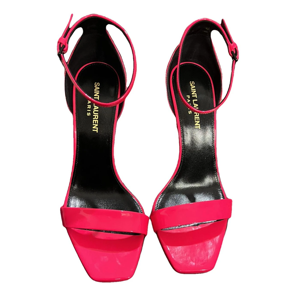 Pre-owned Saint Laurent Jane Patent Leather Sandals In Pink