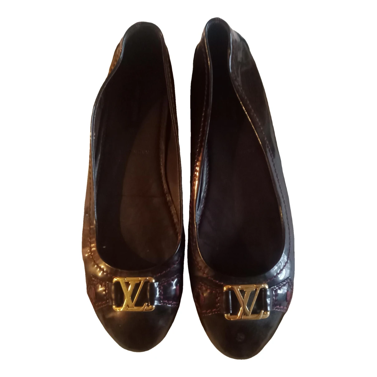 Pre-owned Louis Vuitton Leather Ballet Flats In Burgundy