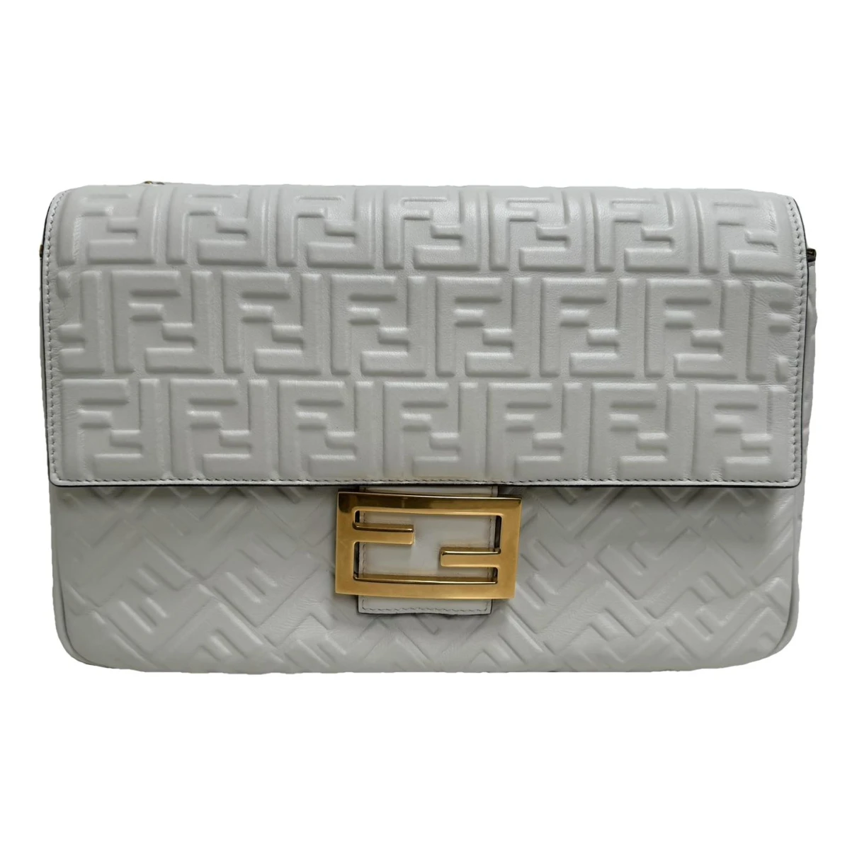 Pre-owned Fendi Baguette Leather Clutch Bag In White