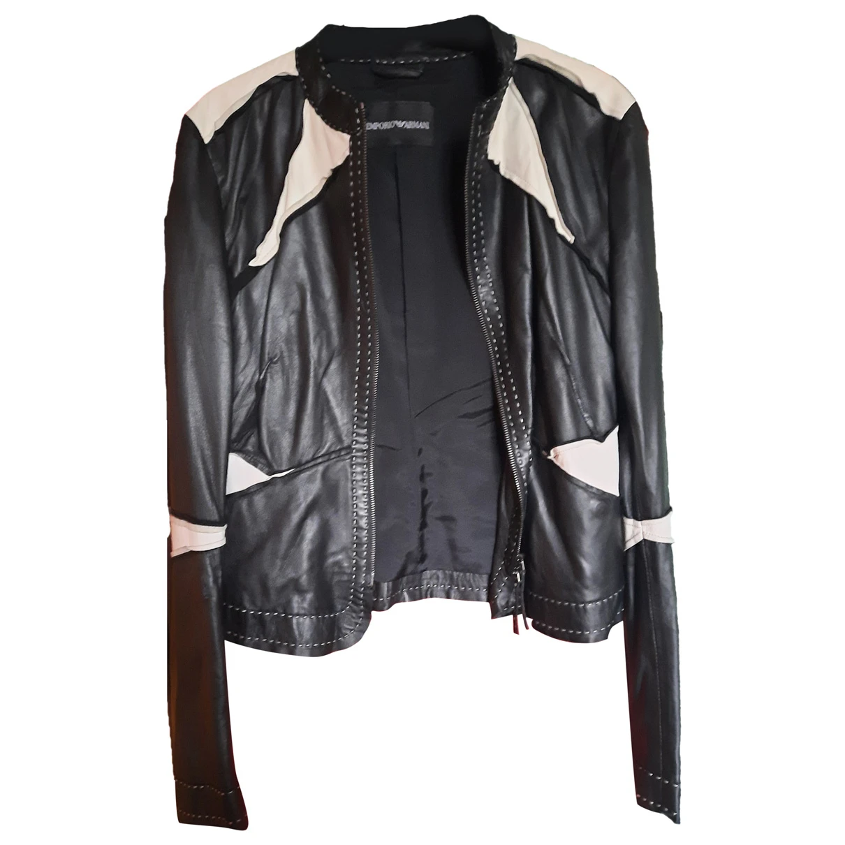 Pre-owned Emporio Armani Leather Biker Jacket In Black